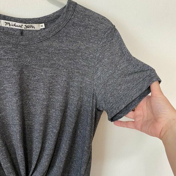 Michael Stars Short Sleeve Gray Knotted Front Round Neck T-shirt Oversized XS - Picture 5 of 9